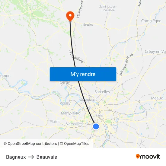 Bagneux to Beauvais map