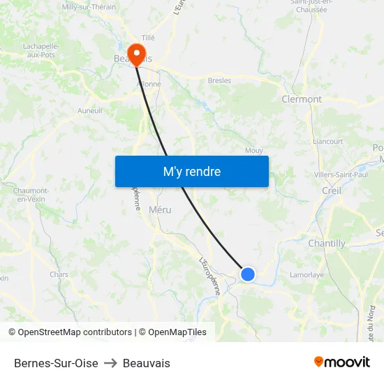 Bernes-Sur-Oise to Beauvais map