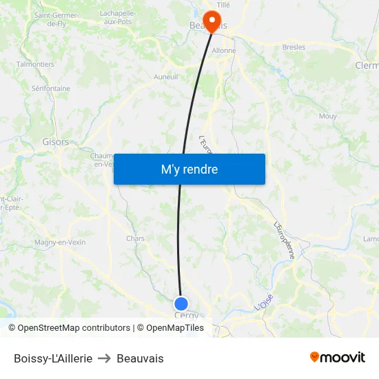 Boissy-L'Aillerie to Beauvais map