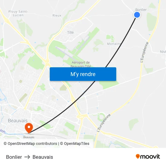 Bonlier to Beauvais map