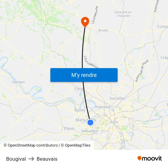 Bougival to Beauvais map