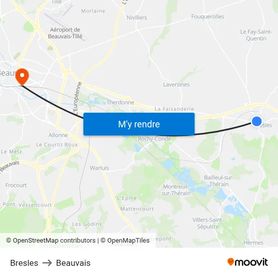 Bresles to Beauvais map