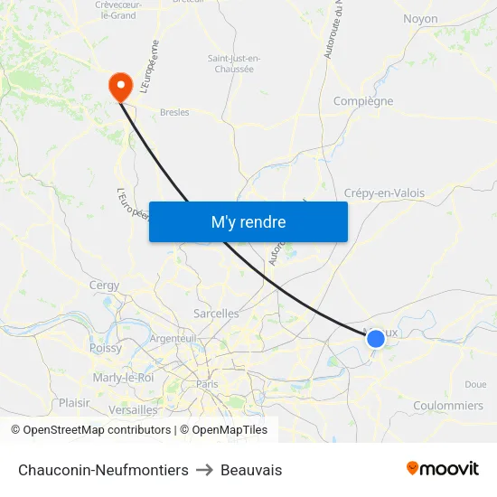 Chauconin-Neufmontiers to Beauvais map