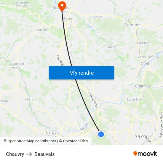 Chauvry to Beauvais map