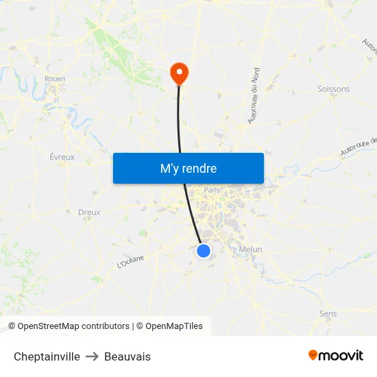 Cheptainville to Beauvais map
