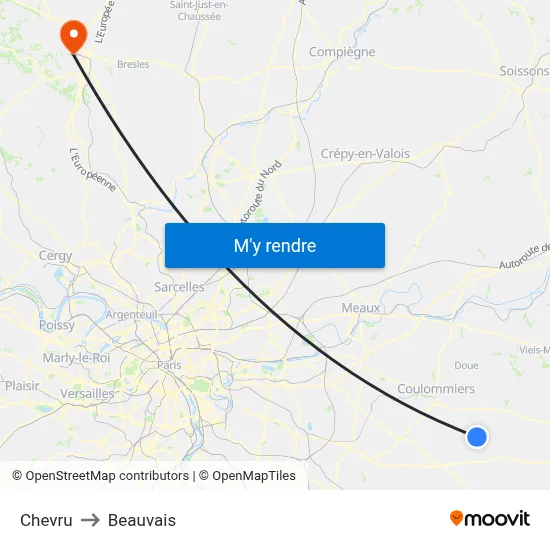 Chevru to Beauvais map