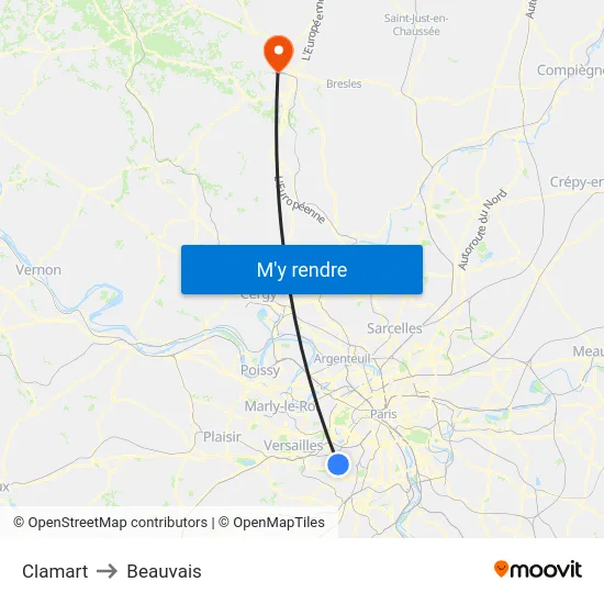 Clamart to Beauvais map
