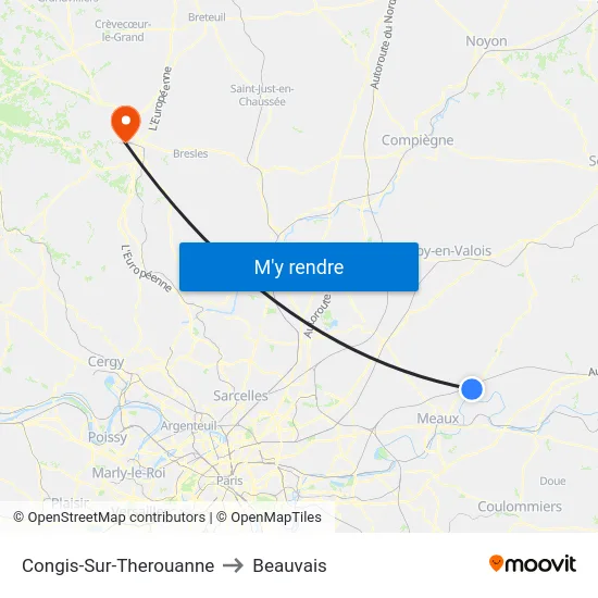 Congis-Sur-Therouanne to Beauvais map
