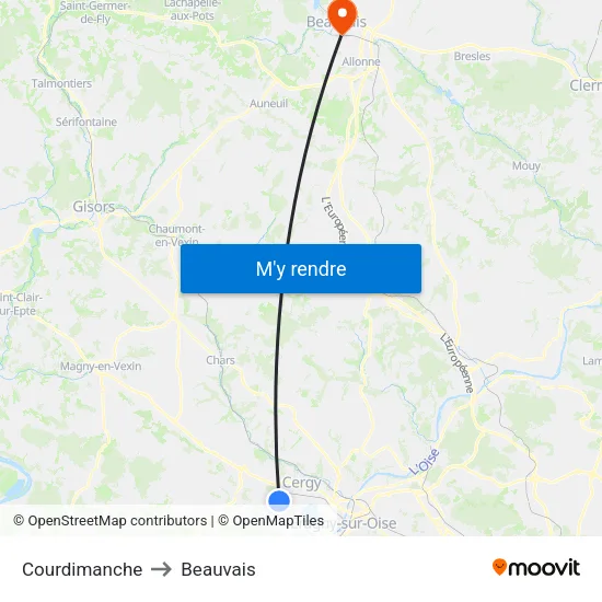 Courdimanche to Beauvais map