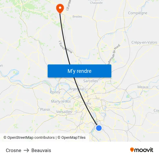 Crosne to Beauvais map