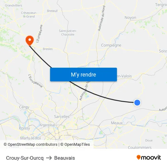 Crouy-Sur-Ourcq to Beauvais map