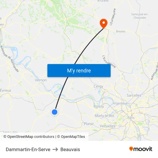 Dammartin-En-Serve to Beauvais map