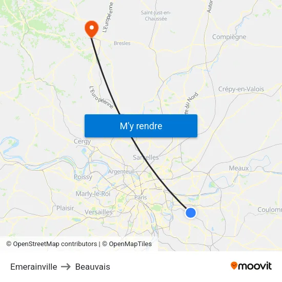 Emerainville to Beauvais map