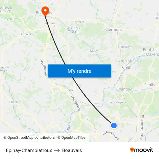 Epinay-Champlatreux to Beauvais map