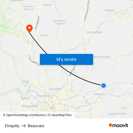 Etrepilly to Beauvais map