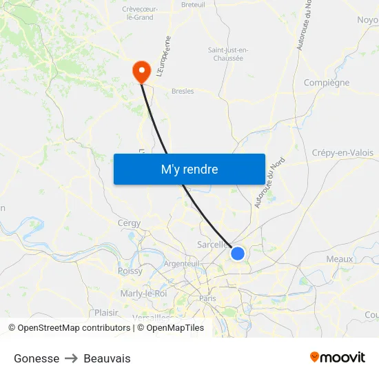 Gonesse to Beauvais map