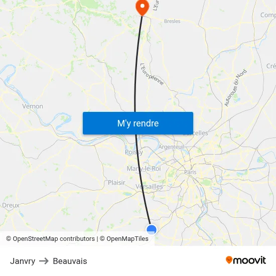 Janvry to Beauvais map