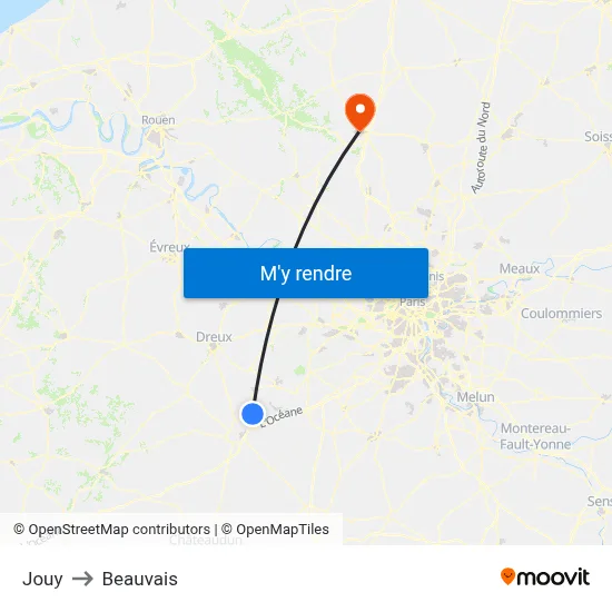 Jouy to Beauvais map