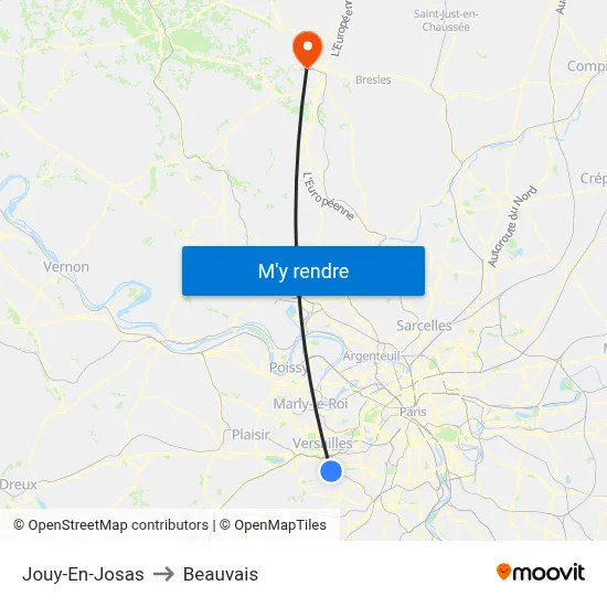 Jouy-En-Josas to Beauvais map