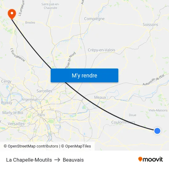 La Chapelle-Moutils to Beauvais map