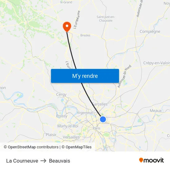 La Courneuve to Beauvais map