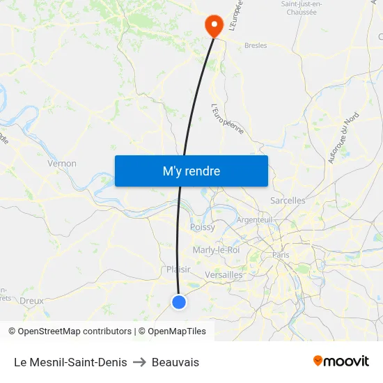 Le Mesnil-Saint-Denis to Beauvais map
