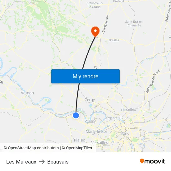 Les Mureaux to Beauvais map