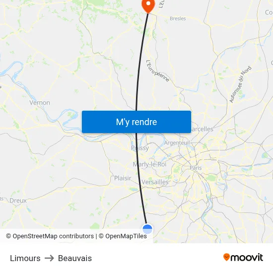 Limours to Beauvais map