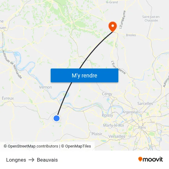 Longnes to Beauvais map
