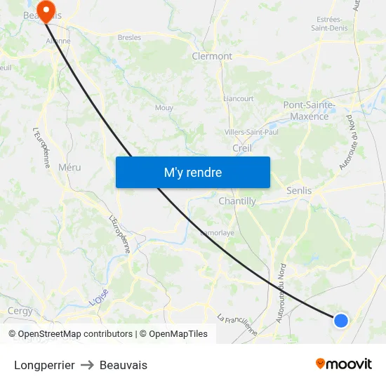 Longperrier to Beauvais map