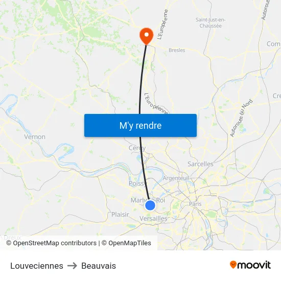 Louveciennes to Beauvais map