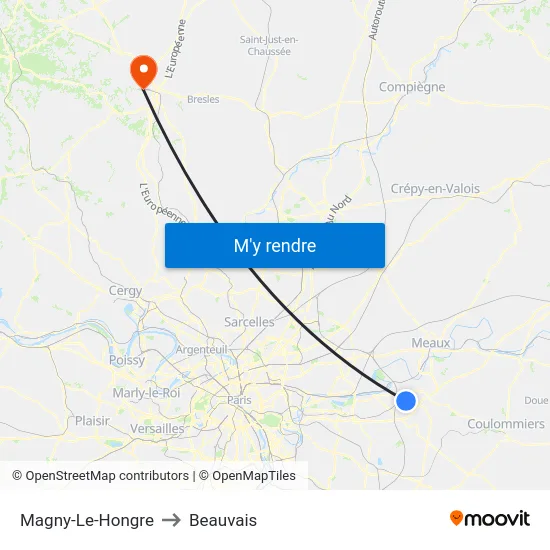 Magny-Le-Hongre to Beauvais map