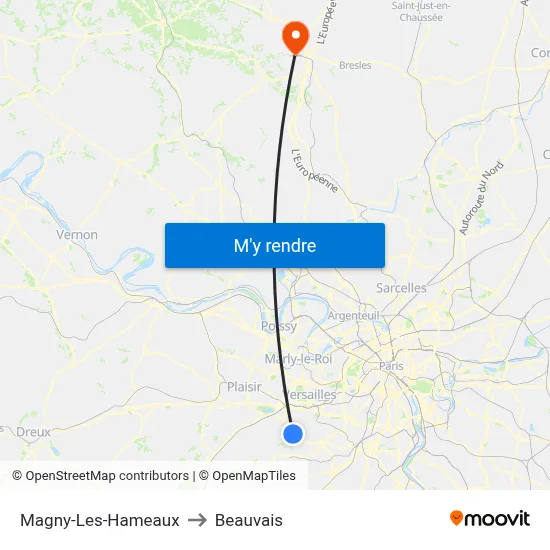 Magny-Les-Hameaux to Beauvais map