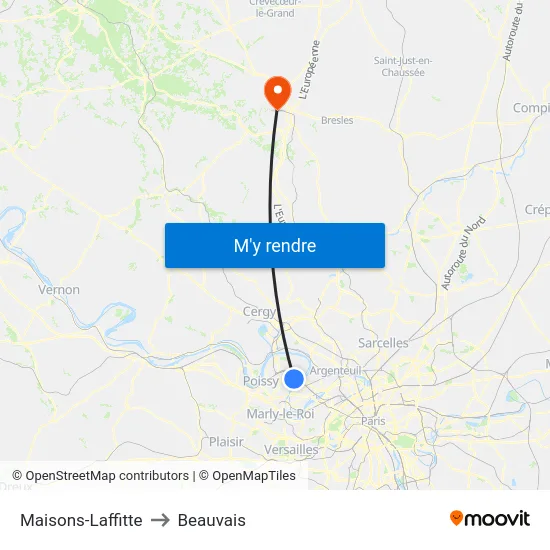 Maisons-Laffitte to Beauvais map