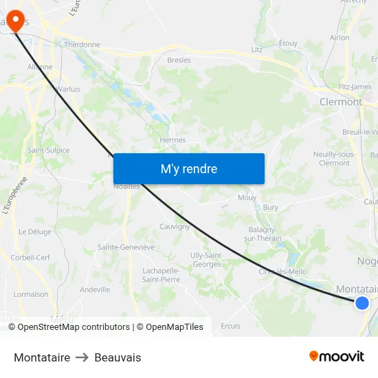 Montataire to Beauvais map