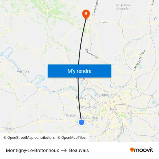 Montigny-Le-Bretonneux to Beauvais map