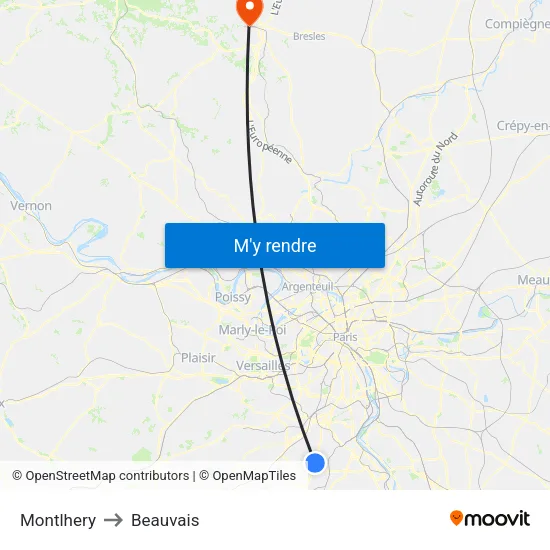 Montlhery to Beauvais map