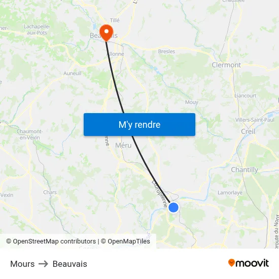 Mours to Beauvais map