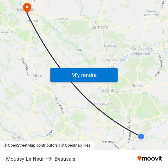 Moussy-Le-Neuf to Beauvais map