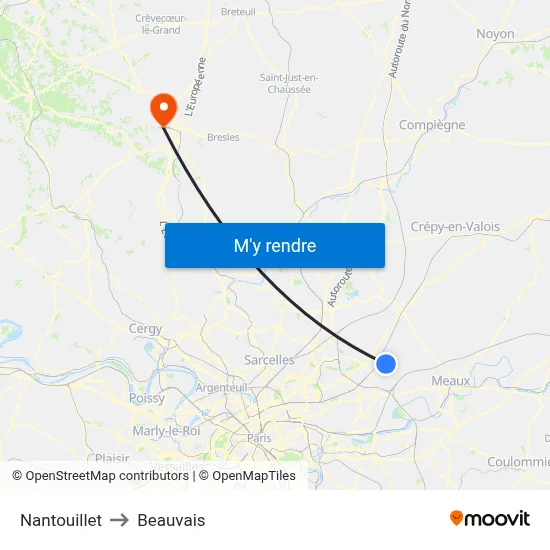 Nantouillet to Beauvais map