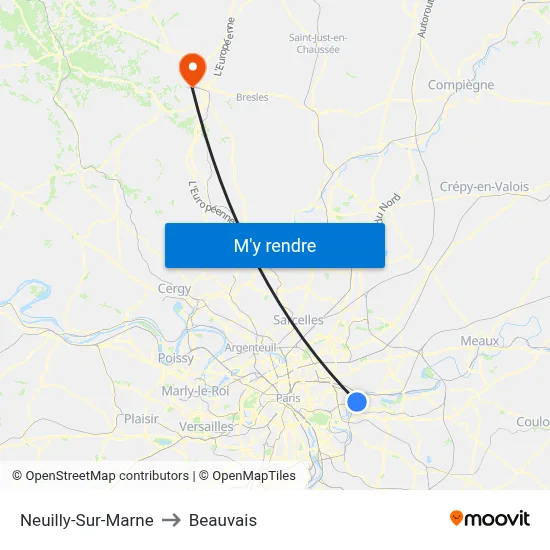 Neuilly-Sur-Marne to Beauvais map