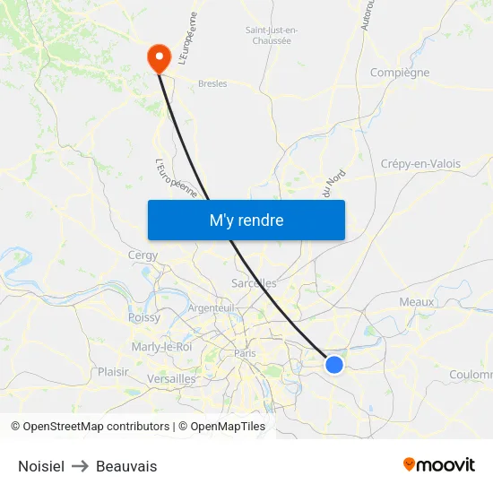 Noisiel to Beauvais map