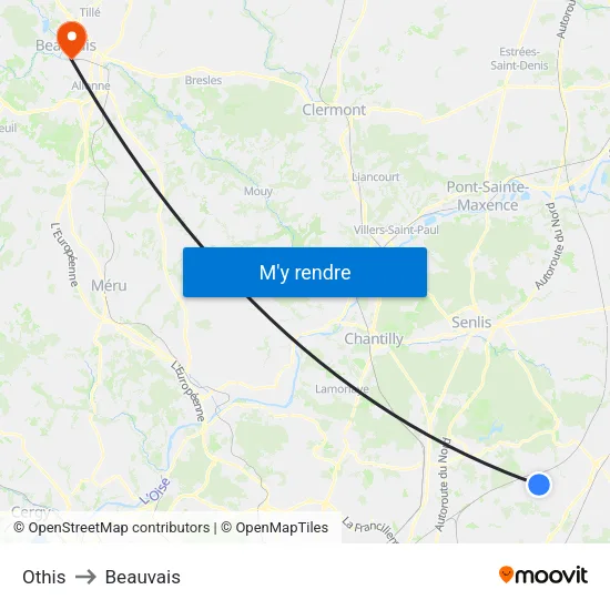 Othis to Beauvais map