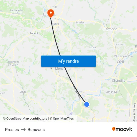 Presles to Beauvais map