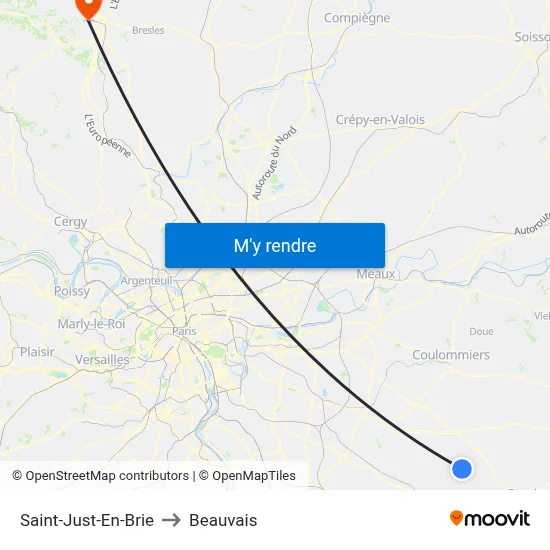 Saint-Just-En-Brie to Beauvais map
