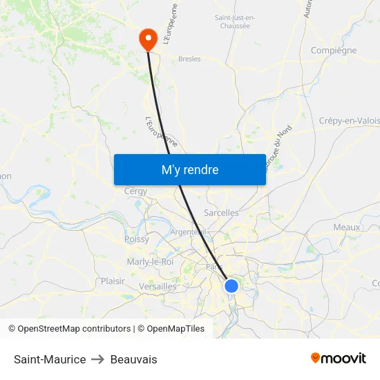 Saint-Maurice to Beauvais map