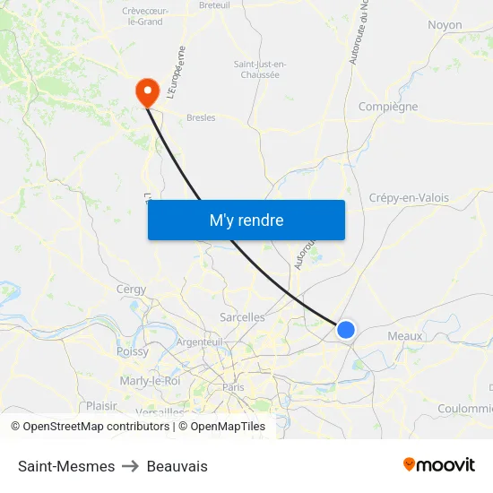 Saint-Mesmes to Beauvais map
