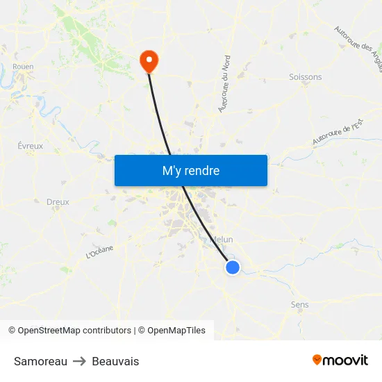 Samoreau to Beauvais map