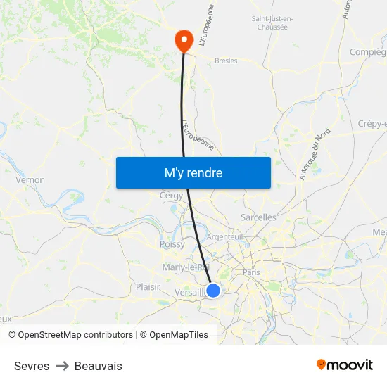 Sevres to Beauvais map