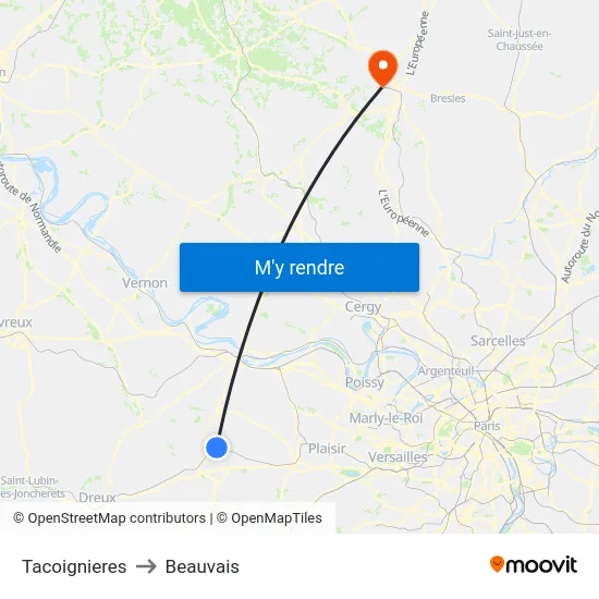 Tacoignieres to Beauvais map